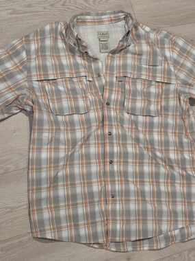 L.L. Bean Men’s Short-Sleeve Plaid Button-Down Shirt in Gray and Orange